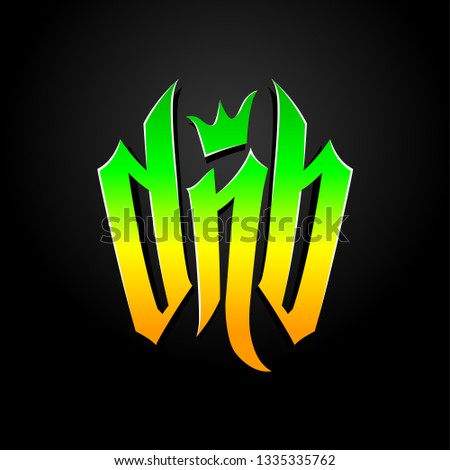 Rasta colours letters DnB with crown on black background.  Vector Lettering for Drum and Bass Fans.