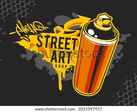 Graffiti Banner With Aerosol Spray Can and street art design elements. Dirty wild style graffiti vector art.