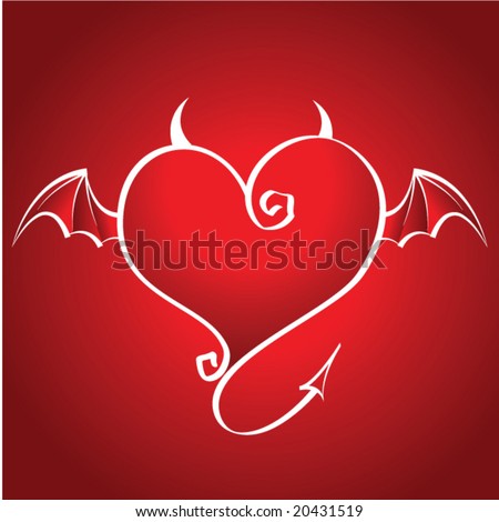 Bad Heart With Wings And Horns Flies On A Red Background Stock Vector ...