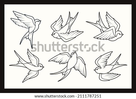 Similar – Image, Stock Photo Flying swallow bird. Ink black and white drawing