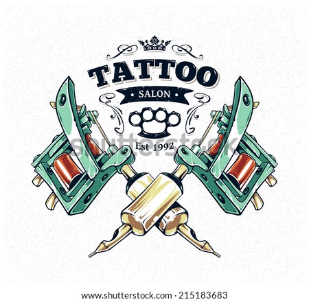 Cool Authentic Tattoo Studio Poster Template With Tattoo Machines And ...