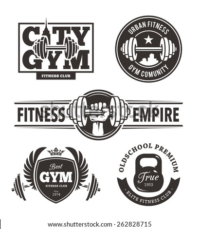 Set of stylish fitness emblems. Gym logo templates. Vector arts.