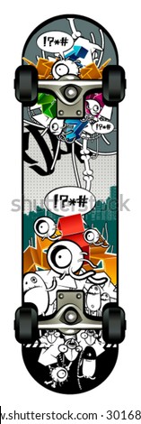 Strange graffiti image on skateboard