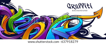 Horizontal background with abstract graffiti arrows. Vibrant colors 3D graffiti arrows on white background. Imagine de stoc © 