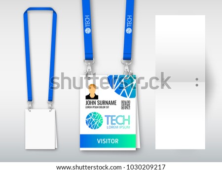 Design of double hole lanyard. Example with double program card. Access ID for congresses, events, fairs, exhibitions. Vector illustration of lanyard.