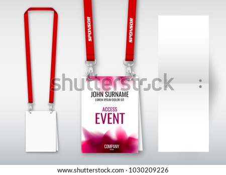 Design of double hole lanyard. Example with double program card. Access ID for congresses, events, fairs, exhibitions. Vector illustration of lanyard.