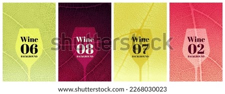 Templates with vine leaf texture background with wine colors and wine glass symbol. Vector illustration for wine designs