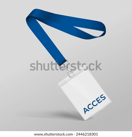 Black Lanyard and access card with plastic case. Template for the presentation of your design. Realistic vector illustration