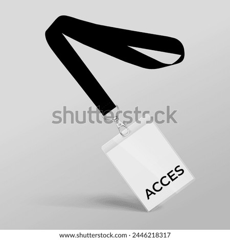 Black Lanyard and access card with plastic case. Template for the presentation of your design. Realistic vector illustration