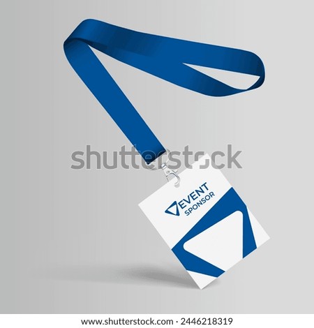 Blue Ribbon and access card with plastic case. Template for the presentation of your design. Realistic vector illustration