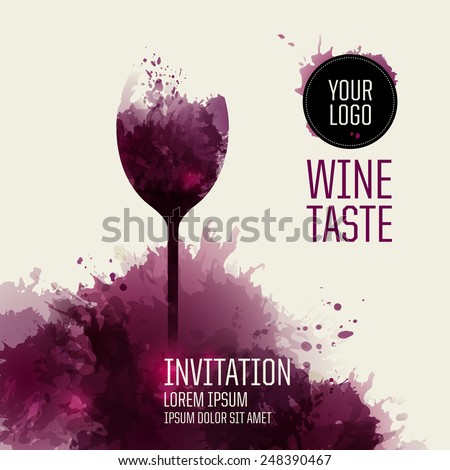Invitation template for event or party. Suitable for tasting events or wine presentation. Artistic design background with stains. Vector