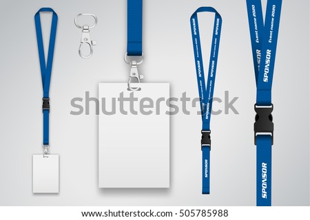 Set of lanyard and badge. Metal piece. Template for presentation of their design. realistic vector illustration.