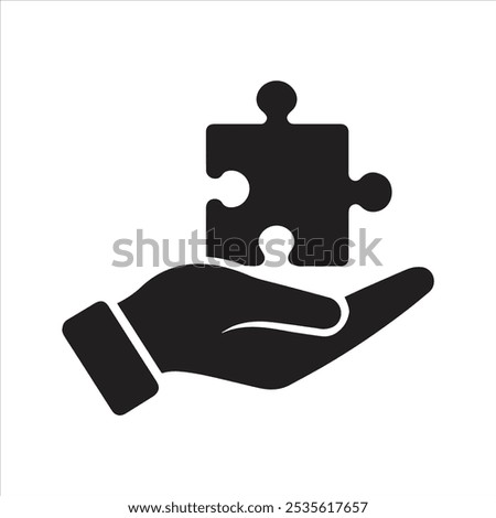 Puzzle icon. Puzzle piece in hand icon