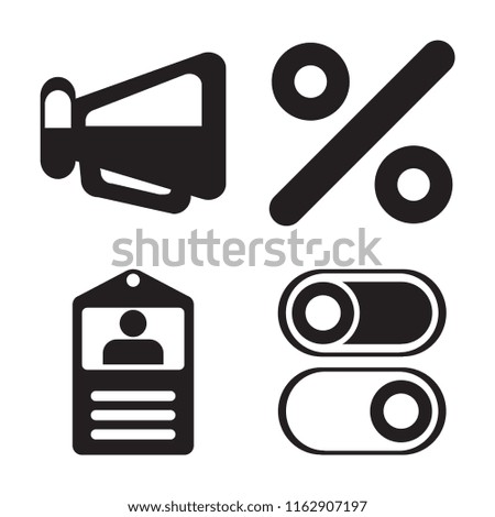 Set of 4 vector icons such as Megaphone, Percent, Id card, Switch, web UI editable icon pack, pixel perfect