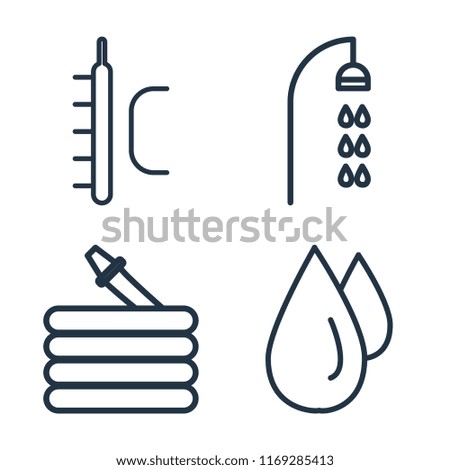 Set of 4 vector icons such as Temperature, Shower, Hose, Drops, web UI editable icon pack, pixel perfect