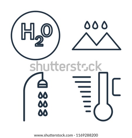 Set of 4 vector icons such as H2o, Rainy Landscape, Shower, Temperature, web UI editable icon pack, pixel perfect