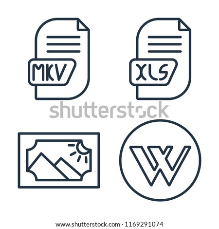 Set of 4 vector icons such as Mkv, Xls, Image, Wikipedia, web UI editable icon pack, pixel perfect