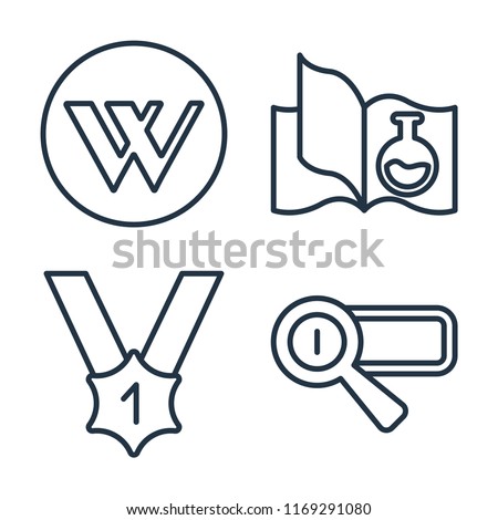 Set of 4 vector icons such as Wikipedia, Science book, Medal, Search engine, web UI editable icon pack, pixel perfect