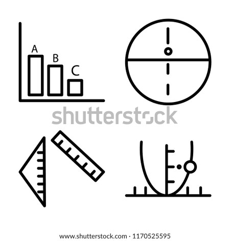 Set of 4 vector icons such as Bar chart, Sphere, Ruler, Parabola, web UI editable icon pack, pixel perfect