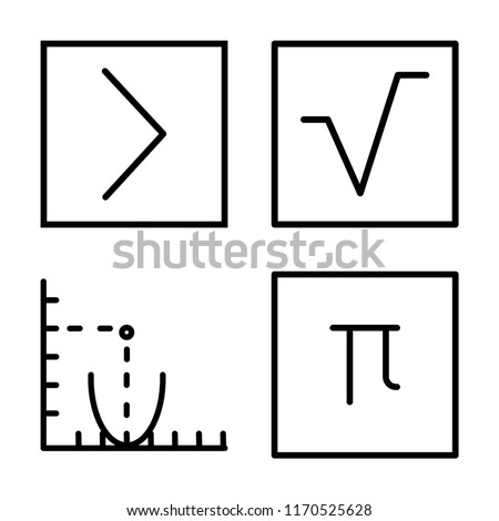 Set of 4 vector icons such as Is greater than, Square root, Parabola, Pi, web UI editable icon pack, pixel perfect