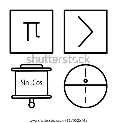 Set of 4 vector icons such as Pi, Is greater than, Panel, Sphere, web UI editable icon pack, pixel perfect