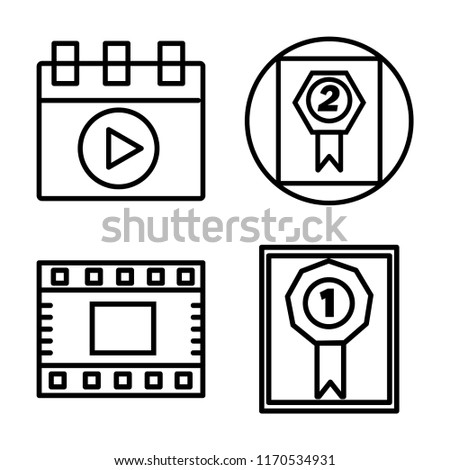 Set of 4 vector icons such as Video player, Award, Film strip, Prize, web UI editable icon pack, pixel perfect