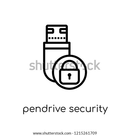 Pendrive security icon. Trendy modern flat linear vector Pendrive security icon on white background from thin line Internet Security and Networking c illustration ollection, 