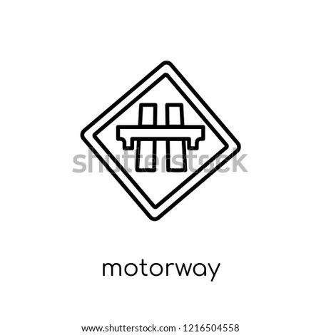 Motorway sign icon. Trendy modern flat linear vector Motorway sign icon on white background from thin line traffic sign collection, editable outline stroke vector illustration