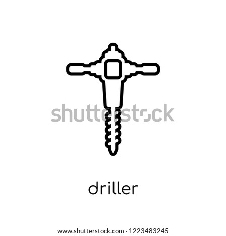 Driller icon. Trendy modern flat linear vector Driller icon on white background from thin line Construction collection, editable outline stroke vector illustration