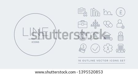 16 line vector icons set such as ordinary residence, ordinary share, organisation for economic cooperation and development, organisation of petroleum exporting countries (opec), overdraft contains