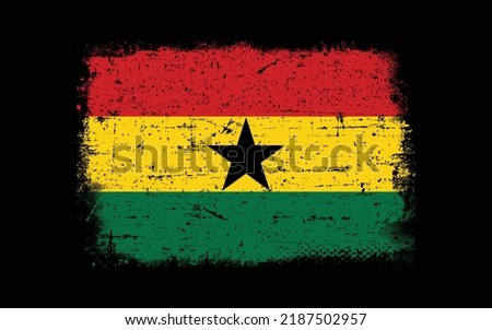 Grunge styled flag of Ghana. Brush stroke background