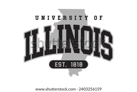 University of illinois typography design with map vector. Editable college t-shirt design printable text effect vector	