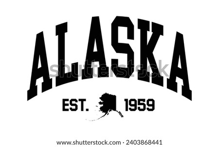 Alaska typography design with map vector. Editable college t-shirt design printable text effect vector	