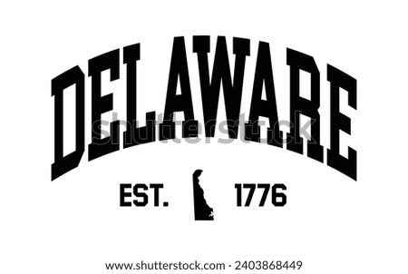 Delaware typography design with map vector. Editable college t-shirt design printable text effect vector	