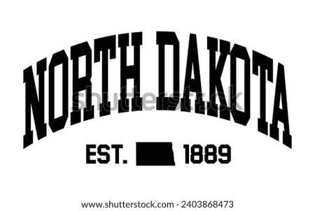 North Dakota typography design with map vector. Editable college t-shirt design printable text effect vector	