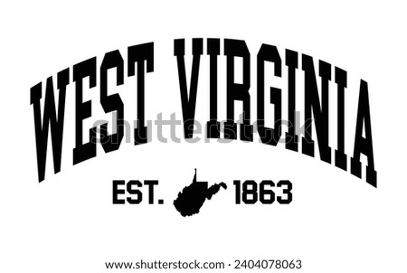 West Virginia typography design with map vector. Editable college t-shirt design printable text effect vector	