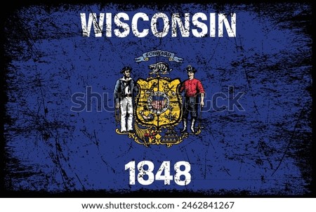 Grunge Wisconsin flag. Vector flag of Wisconsin.