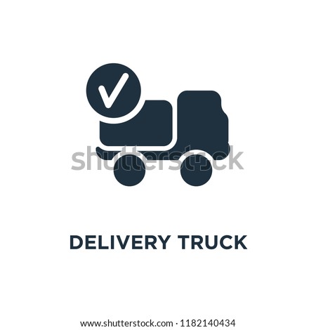 Delivery truck icon. Black filled vector illustration. Delivery truck symbol on white background. Can be used in web and mobile.