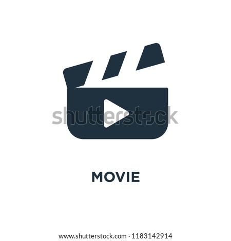 Movie icon. Black filled vector illustration. Movie symbol on white background. Can be used in web and mobile.