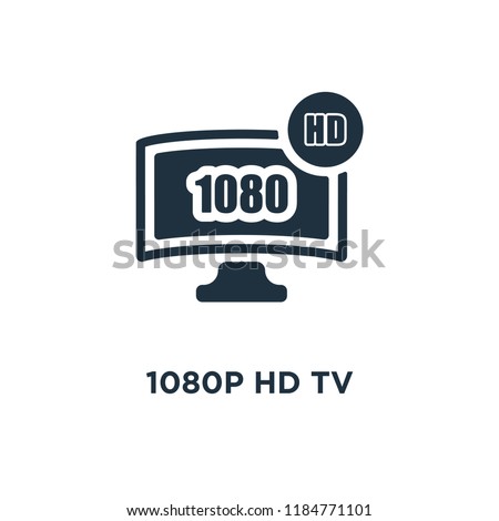 1080p HD tv icon. Black filled vector illustration. 1080p HD tv symbol on white background. Can be used in web and mobile.
