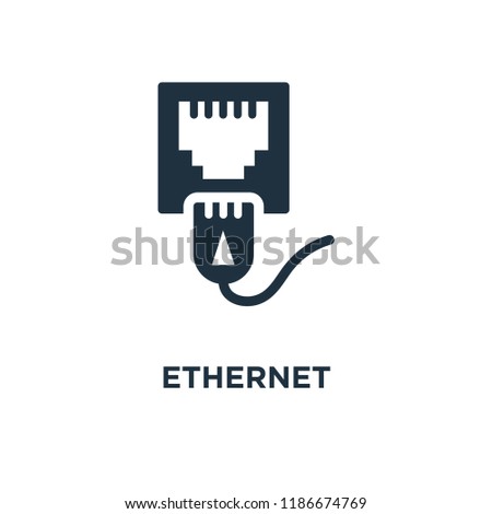 Ethernet icon. Black filled vector illustration. Ethernet symbol on white background. Can be used in web and mobile.