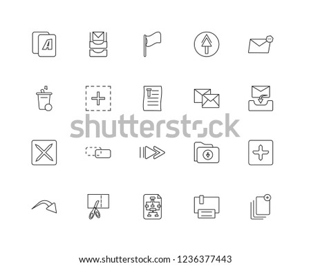 Set Of 20 linear content icons such as Add, Save, Report, Cut, o, Email, Forward, Remove, Flag, editable stroke vector icon pack
