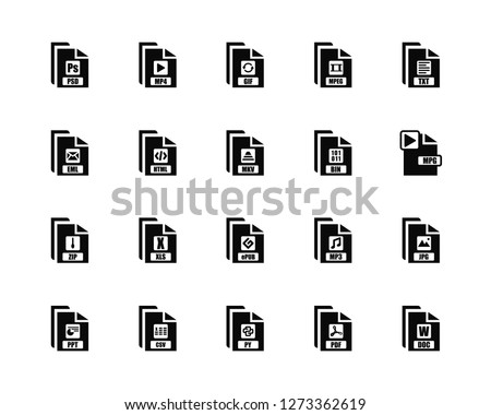 Vector Illustration Of 20 Icons. Editable Pack Psd, Pdf, Py, Csv, Ppt, Txt, Bin, Epub, Zip, Html, Gif