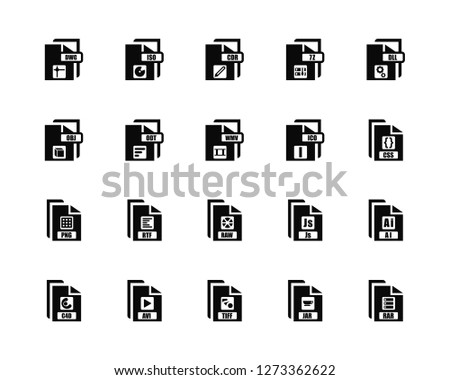 Vector Illustration Of 20 Icons. Editable Pack Dwg, Jar, Tiff, Avi, C4d, Dll, Ico, Raw, Png, Odt, Cdr
