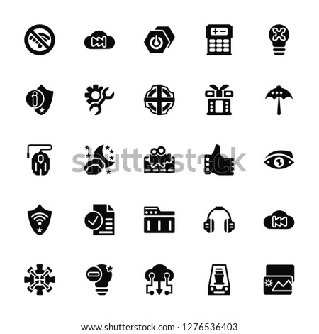 Vector Illustration Of 25 Icons. Editable Pack Forbidden, Inbox, Cloud computing, Minus, Minimize, Umbrella, Like, Folder, Shield, Information, Power button, Fast forward