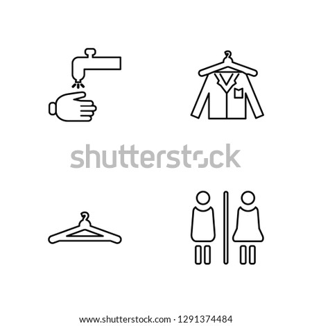 Linear Hand wash, Hanger, Dry, Toilet Vector Illustration Of 4 outline Icons. Editable Pack Of Hand wash, Hanger, Dry, Toilet