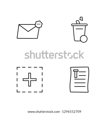 Linear Email, Add, Trash, Text format Vector Illustration Of 4 outline Icons. Editable Pack Of Email, Add, Trash, Text format