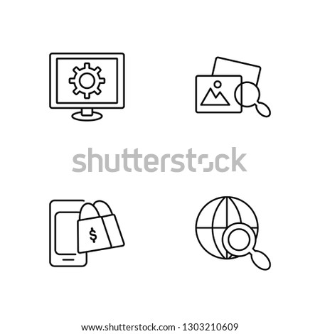Linear Screen, Online shop, Image, Search engine Vector Illustration Of 4 outline Icons. Editable Pack Of Screen, Online shop, Image, Search engine