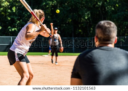Summer afternoon co-ed softball game at the park Foto stock © 