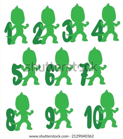 PJ Masks Gekko pattern. Numbers 1 to 10. PJMask cartoon character Stock fotó © 